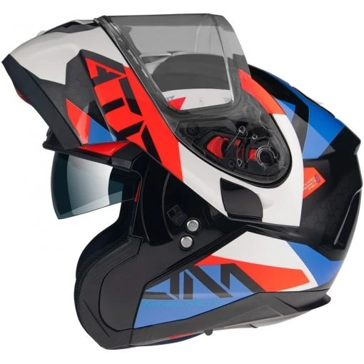 MT Helmets Casque De Moto Modulaire Approuvé P / J Mt Casque ATOM Sv W17 A7 Blanc Bleu Rouge Brillant -MT HELMETS Soldes casque de moto modulaire approuve p j mt casque atom sv w17 a7 blanc bleu rouge brillant 126824